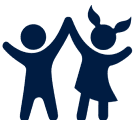 Silhouette of children high-fiving each other.
