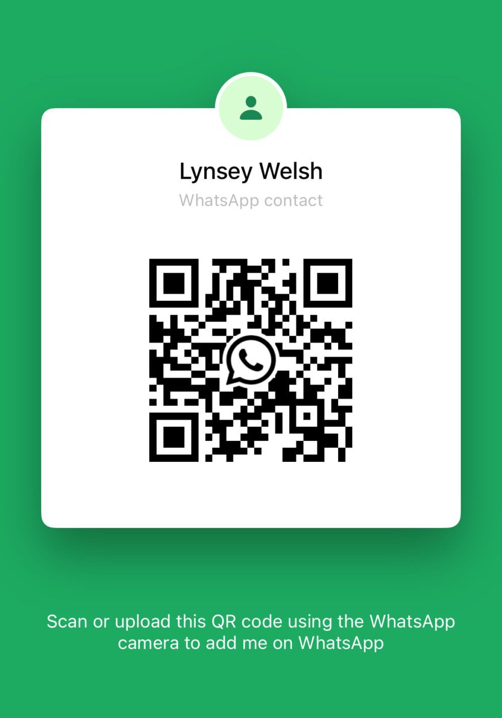 WhatsApp contact QR code for Lynsey Welsh.